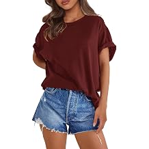 SENSERISE Womens Oversized T Shirts Crewneck Short Sleeve Summer Athletic BF Tees Shirt Loose Fit Y2K Tops