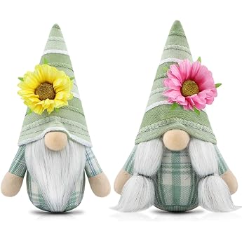 Gehydy Decorative Spring Gnome Figures Set of 2 Spring Decoration Easter Gnome Decoration Easter Accessories for Home Kitchen