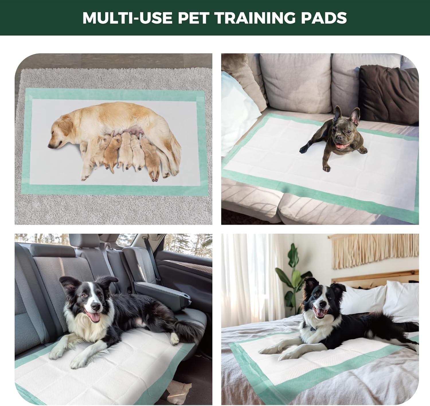 FXW XXL Puppy Pee Pads for Dogs 60x33.5 inch 20 Count, 5 Layer Super Absorbent & Leak Proof-Thickened Disposable Potty Training Pad, Fits 32" H 6/8 Panel FXW Playpen-Green (Playpen not Included)