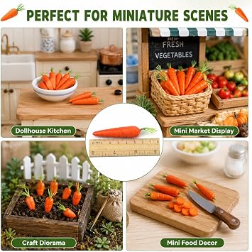 10Pcs Mini Creative Imitation Model Decorations for Cupboard Decor Realistic Fruit and Vegetables Shaped Adornments for Home Party and Holiday Arrangements (Carrot)