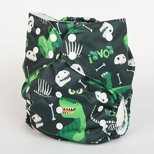 Miniatura 2 de 2 a 7 años de edad, bolsillo grande de tela para pañales, reutilizable, lavable, bebé pequeño (dinosaurios verdes)
