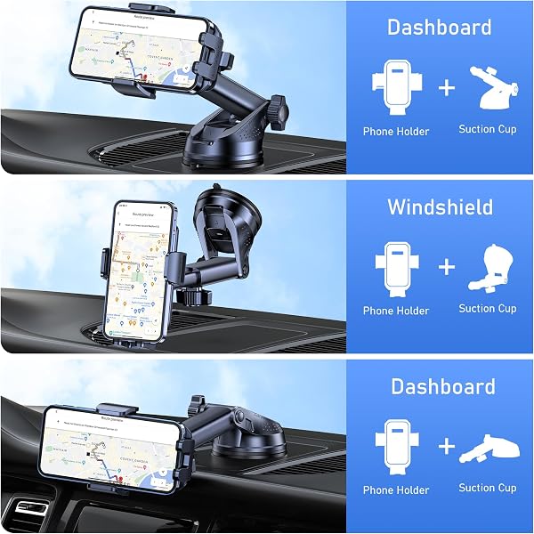 Blukar Car Phone Holder, Adjustable Car Phone Mount 360° Rotation for Dashboard/Windscreen, Upgraded Strong Suction - One Button Release Automobile Cradle for iPhone 4.0''-7.0'' Smartphones - 2