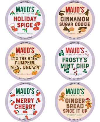 Mauds Holiday Blend Coffee Pods Variety Pack, 42 ct, 6 Assorted Flavors, Medium Roast Coffee in Single Serve Pods 100% Arabica Coffee, Compatible with Keurig K Cups Maker
