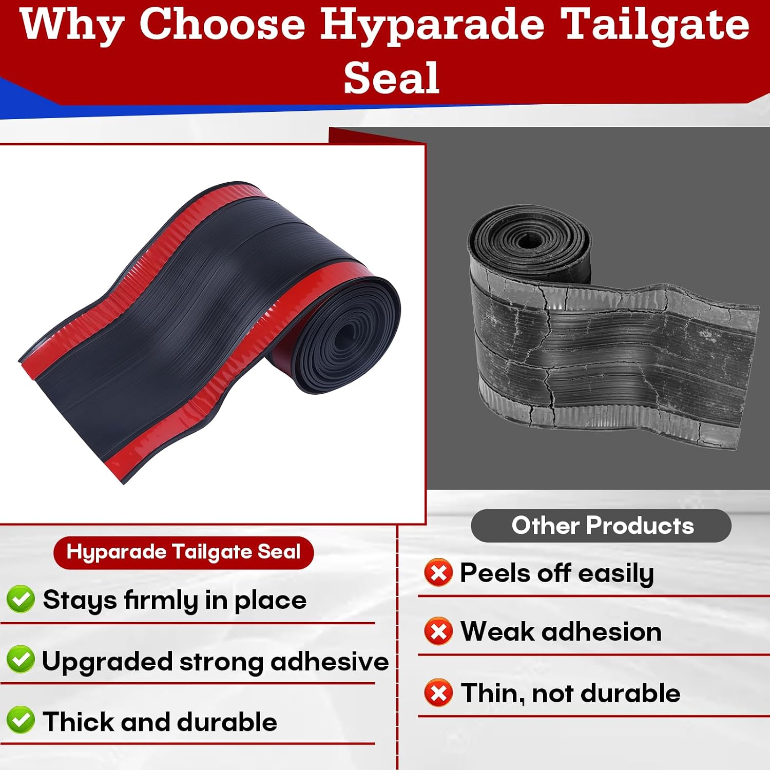 2-Pack Upgraded Sticky 4.25” Width Tailgate Gap Cover Compatible with ROK Block Tailgate Gap, Tailgate Seal for Trucks, Blocks Dust, Water, Gravel, Easy Peel-and-Stick