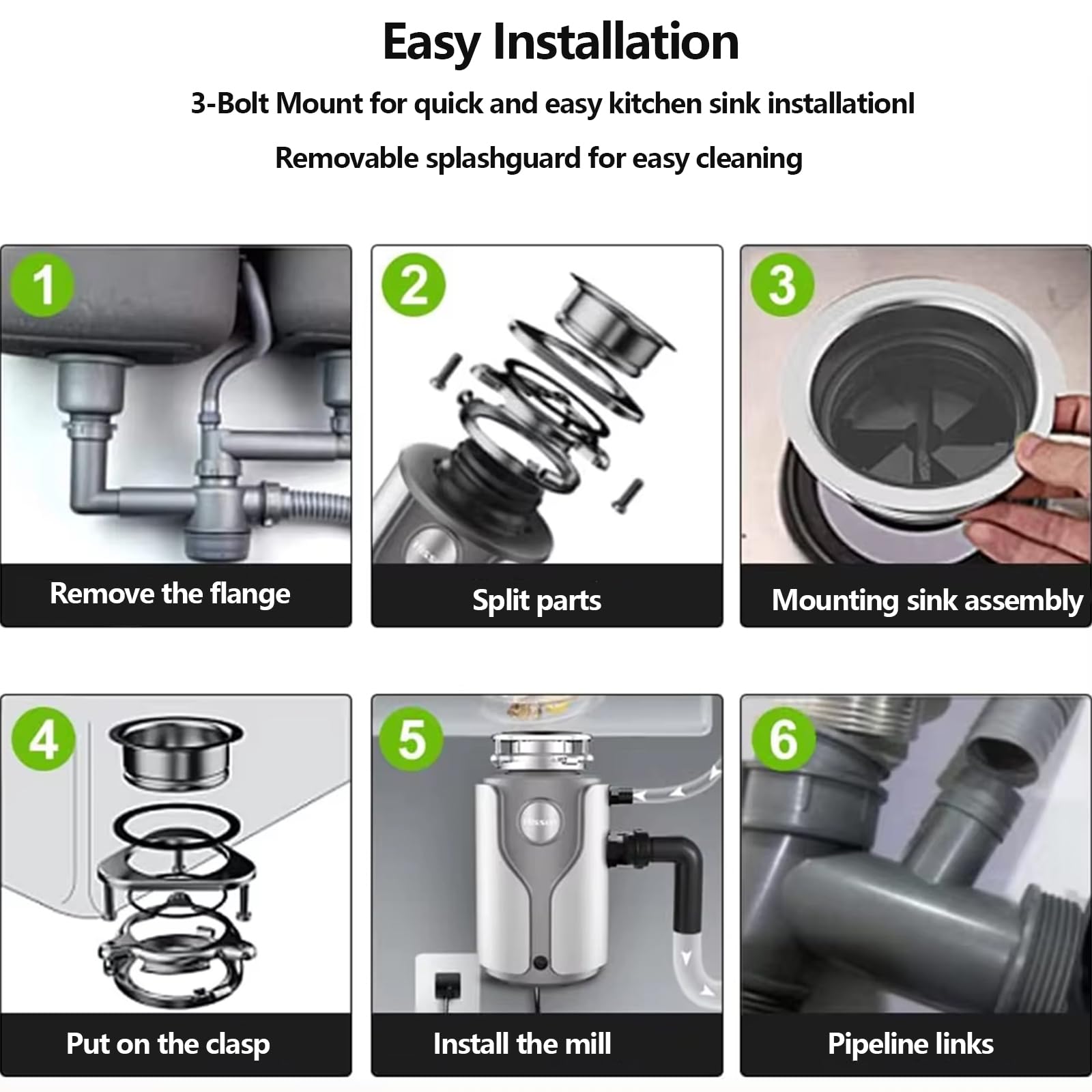 Triturador residuos Alimentos de 560 W, 3800 R/min, con 7 Niveles de molienda y protección contra sobrecarga Temperatura, Acero Inoxidable Serie Titanio, eliminación de Basura de 1200 mlcapacidad