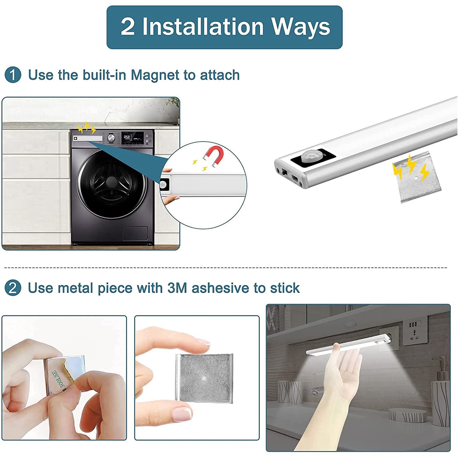 Luz LED Armario, Luces Con Sensor De Movimiento, Luz Nocturna Escaleras Pasillo Magnética Inalámbrica, Regleta LED Cocina Bajo Mueble Para Cocina, Escalera, Garaje, Pasillo, Emergencias,4000k