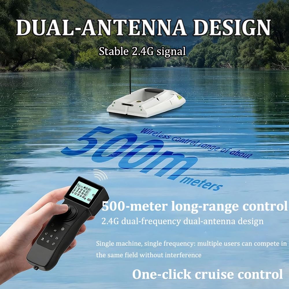 WYWY Barca Esca GPS D50B PRO - Posizionamento 100 Punti per Rilascio Esche, Amo da traina & Rete da Traino, con Luci Notturne, Controllo velocità, Carico 4.4 libbre