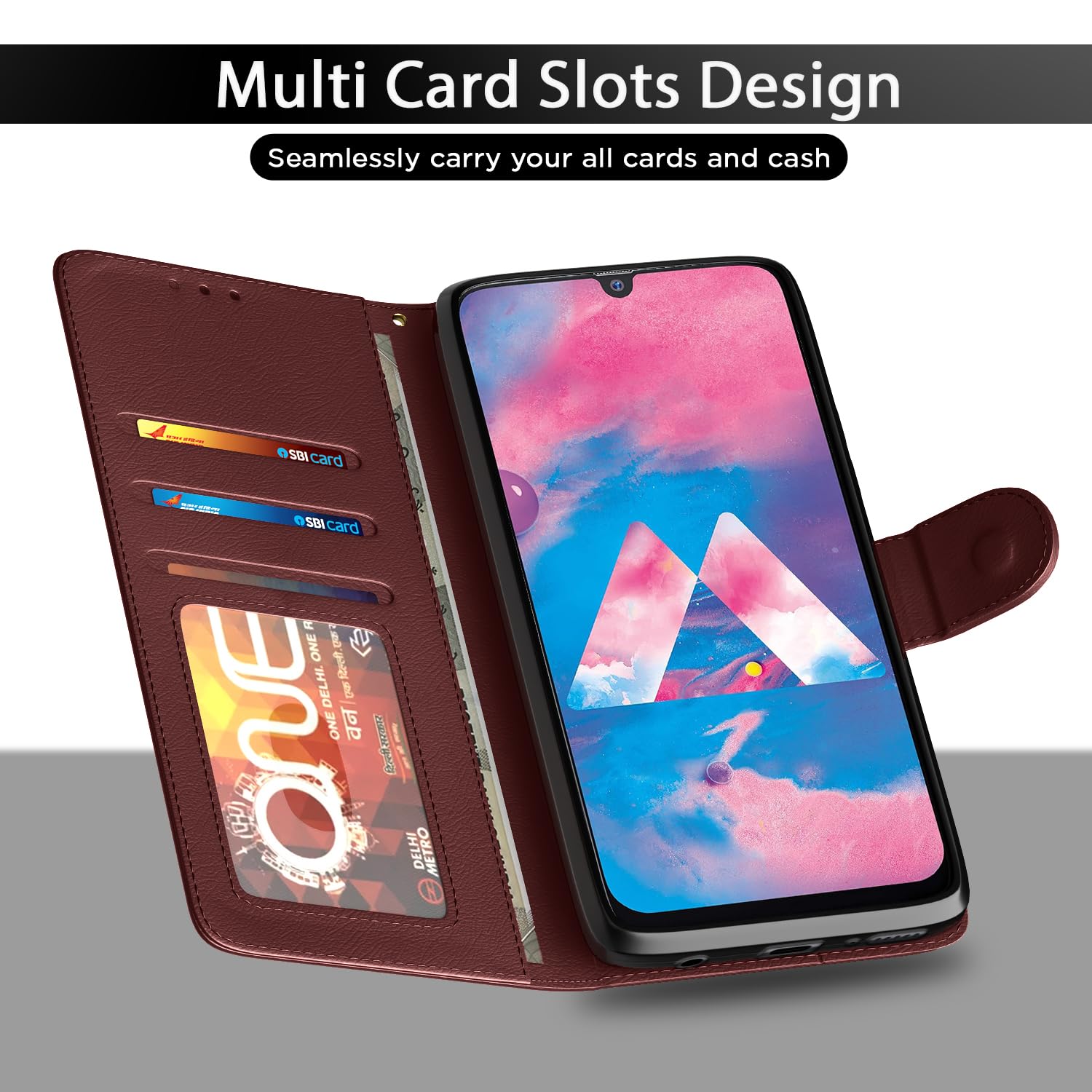 Samsung Galaxy M30 Flip Case - Leather Wallet Cover -5