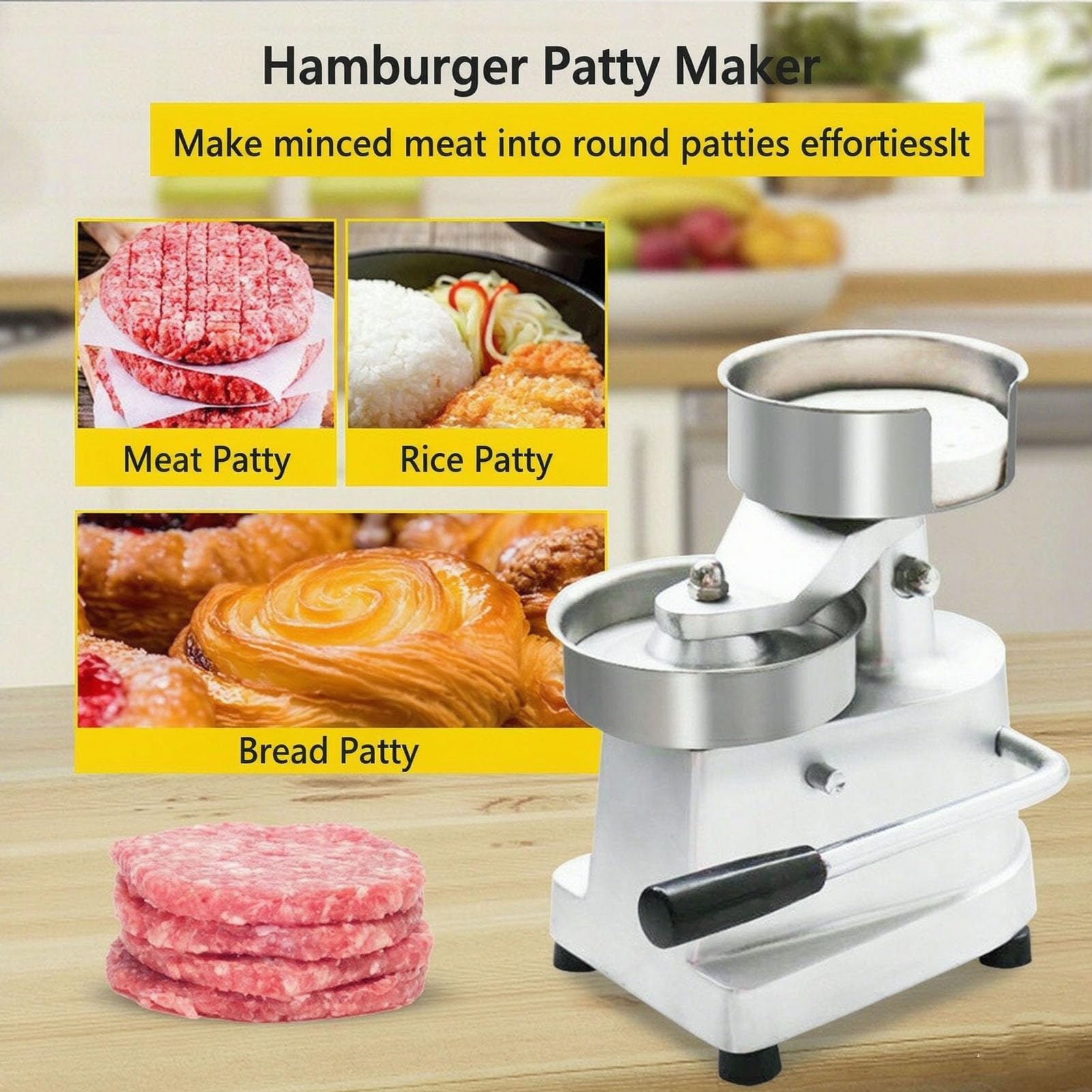 Runde Burgerpresse Manuell, Patty-Former mit Edelstahlteilen für Gartengrill, Street Food, Catering und kleine Gastronomiebetriebe,Pressing ⌀130mm