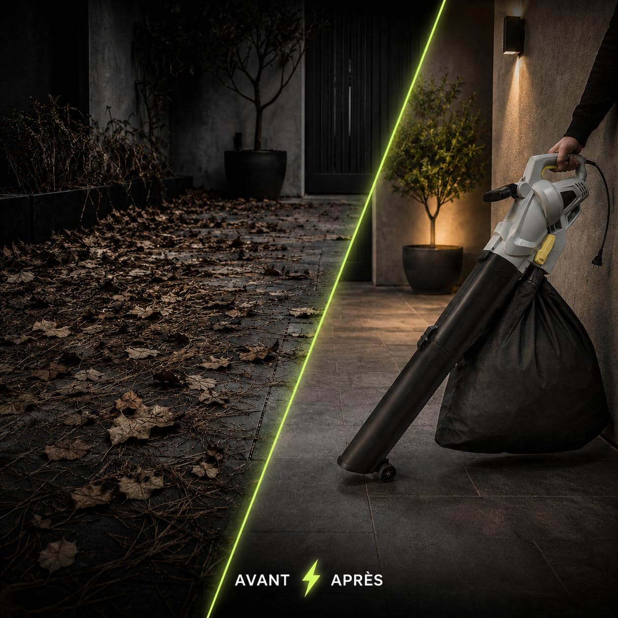 KOMBO - Souffleur/Aspirateur 3000W avec Broyage 10:1, Vitesse 270 km/h, Sac 45L, avec Roues de Guidage - pour Feuilles et Herbe - Alimentation 230V
