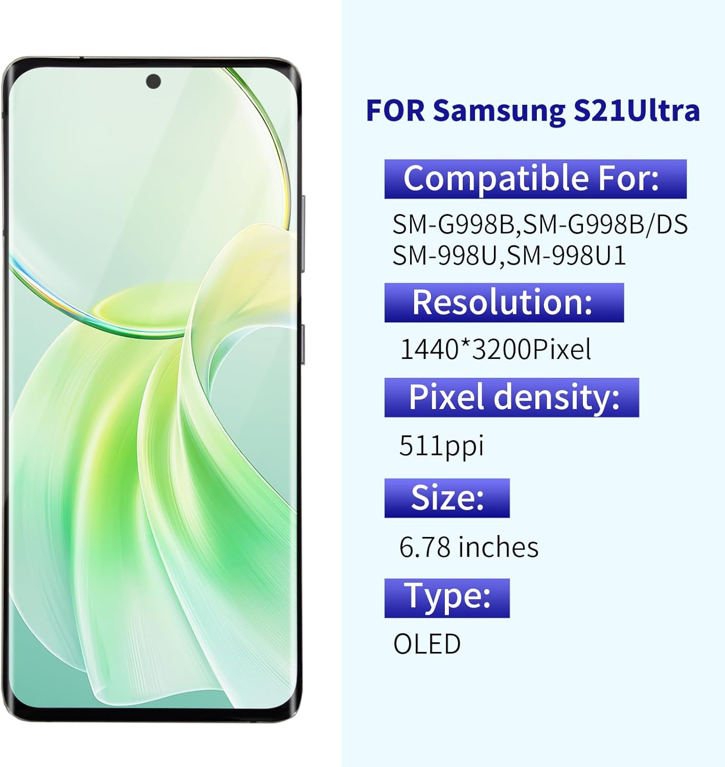 OLED for Samsung Galaxy S21 Ultra Screen Replacement with Frame Support Fingerprint,SM-SM-G998U SM-G998B Includes Tools, Hydrogel Film&Installation Guide (S21Ultra-Silver)