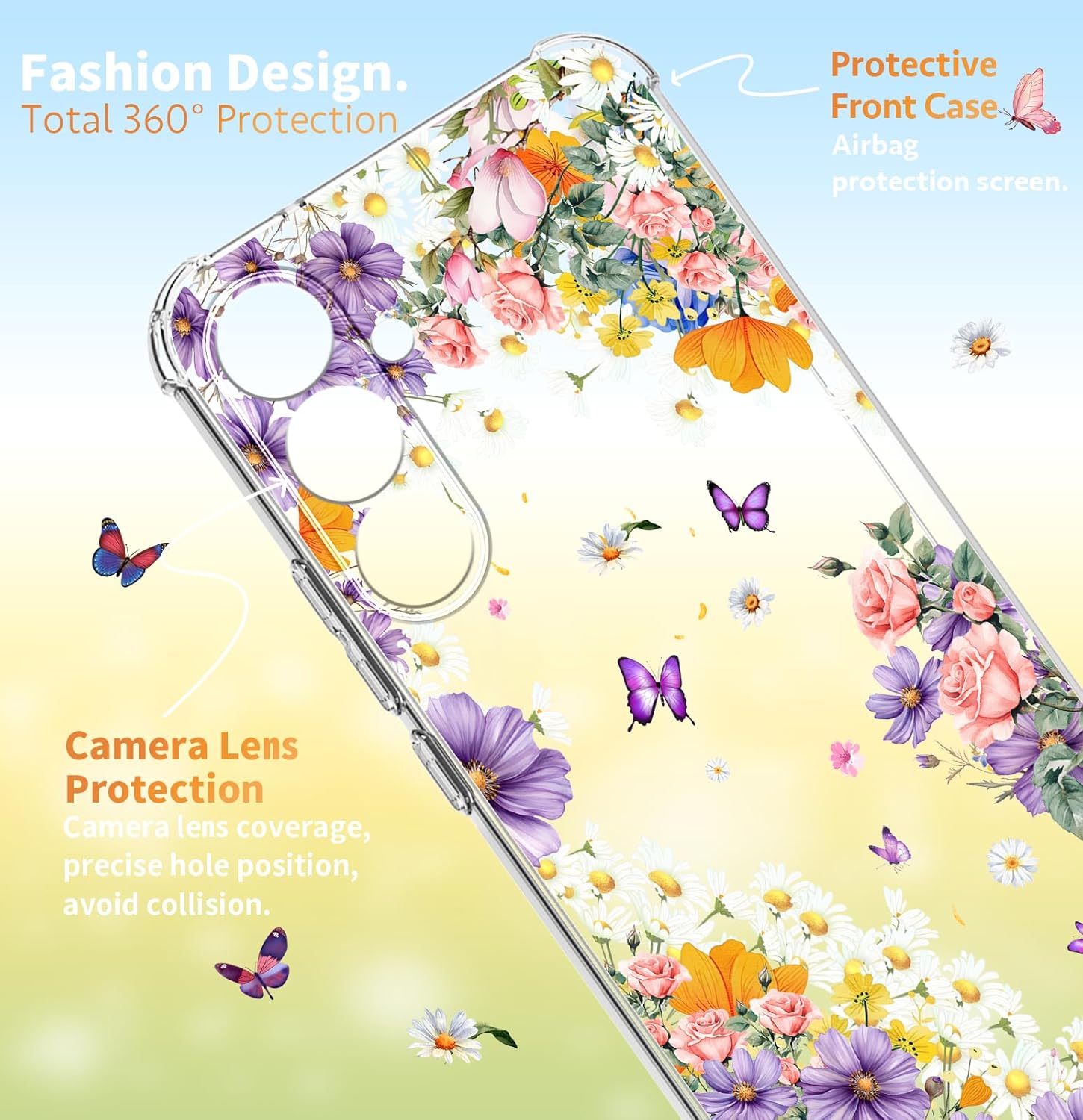 for Samsung Galaxy A36 Case 5G 6.64", [10FT Military Grade Drop Test] Flowers Soft Slim TPU Protective Shockproof Phone Case Cover（Purple Sweetheart） - Image 3