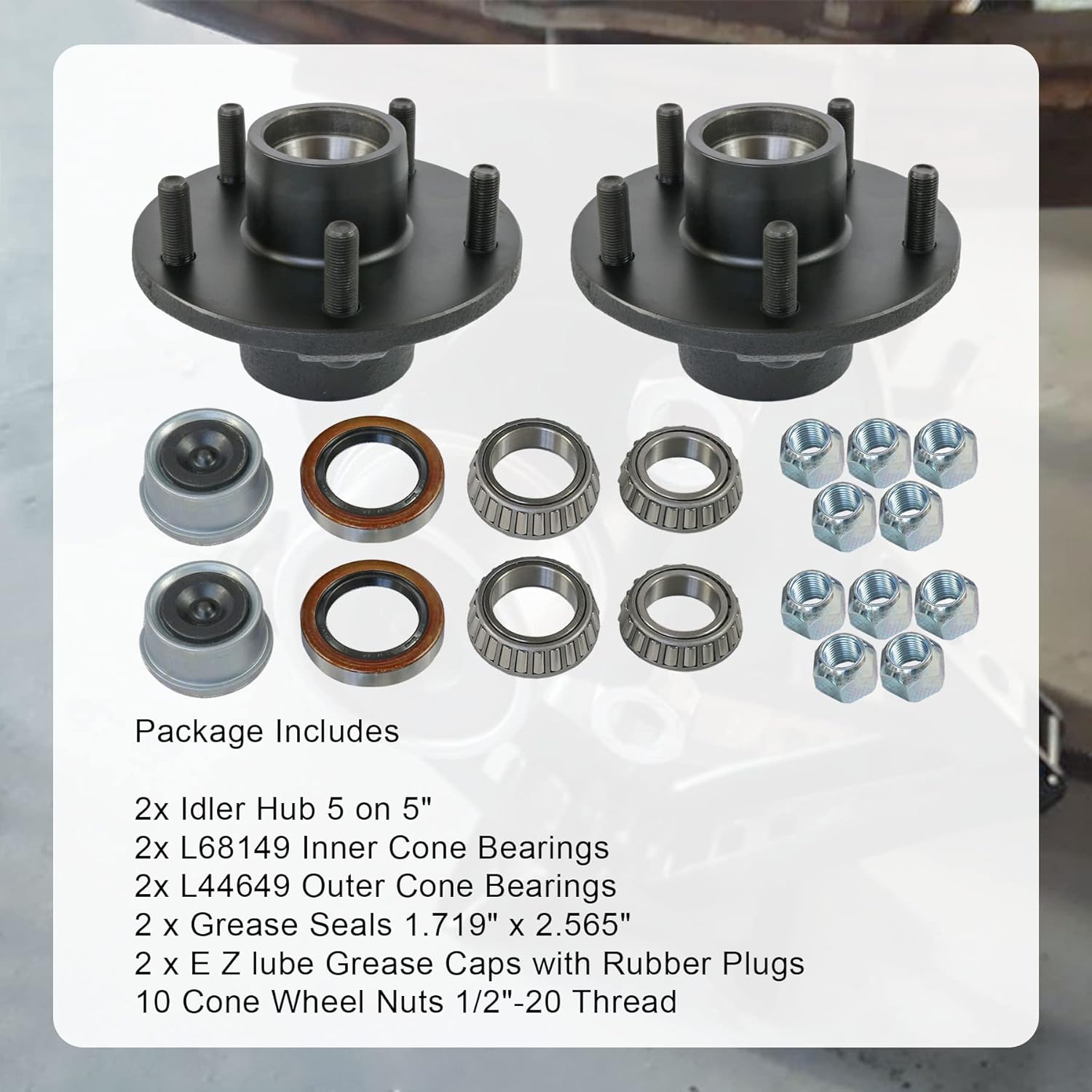JDMSPEED Trailer Idler Hub Kits 5 on 5" Replacement for 3500 lbs Axle 1/2"-20-22018K Set of 2