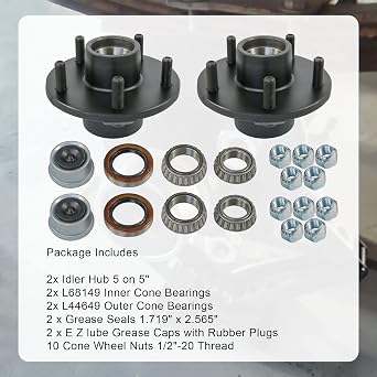 JDMSPEED Trailer Idler Hub Kits 5 on 5 Replacement for 3500 lbs Axle 1/2-20-22018K Set of 2