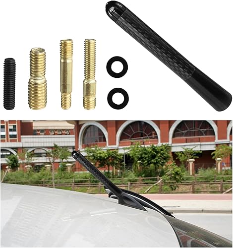 Miniatura 1 de Augeny Antena corta para automóvil, repuesto de antena de fibra de carbono de 3.14 pulgadas con tornillo de aluminio, mini antena aérea rechoncha,