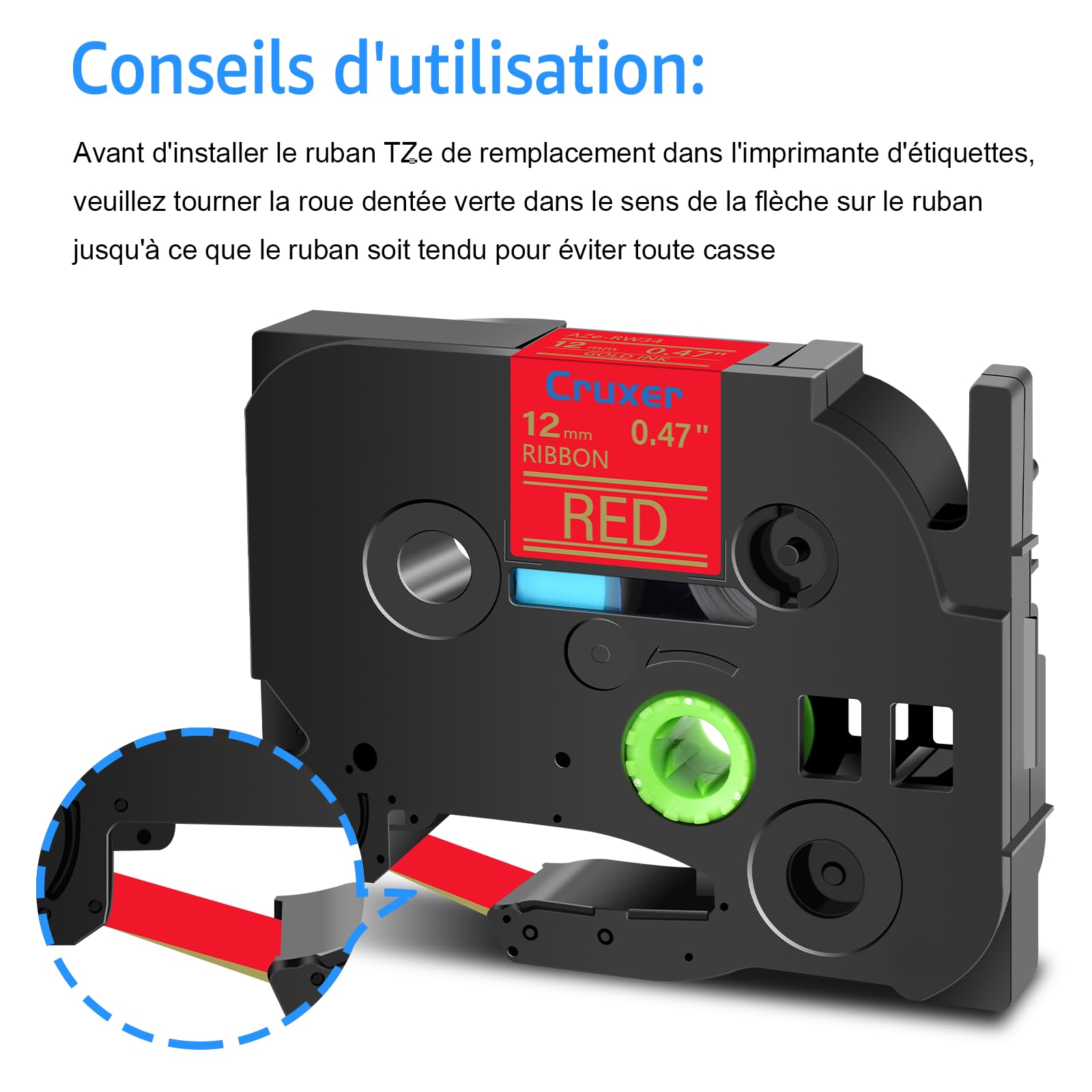 Cruxer Lot de 40 TZE-RW34 Compatibles avec P-Touch Doré sur Rouge 12 mm