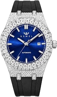 11CT Moissanite Watch, Automatic Watch for Miyota 8215,for Everyday Wear, Styling, and Gift-Giving,Custom Orders Accepted,Durable Watch Straps(Blue)