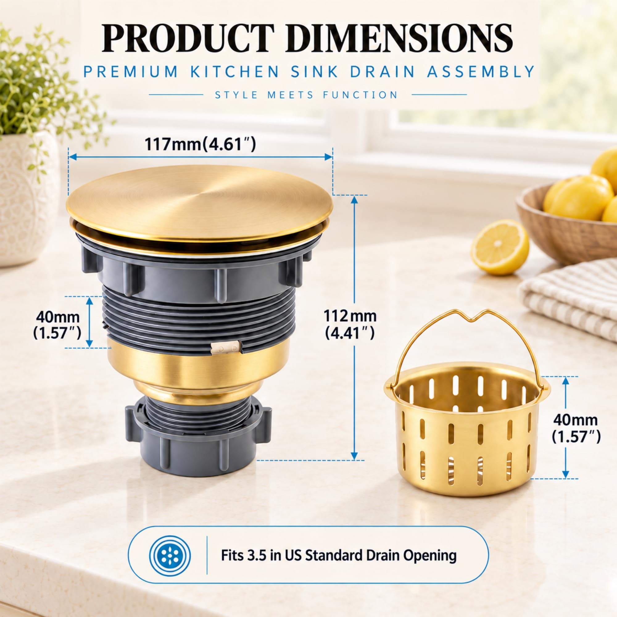 Gold Kitchen Sink Drain Assembly - Stainless Steel -3 Gold Kitchen Sink Drain Assembly - Stainless Steel -3