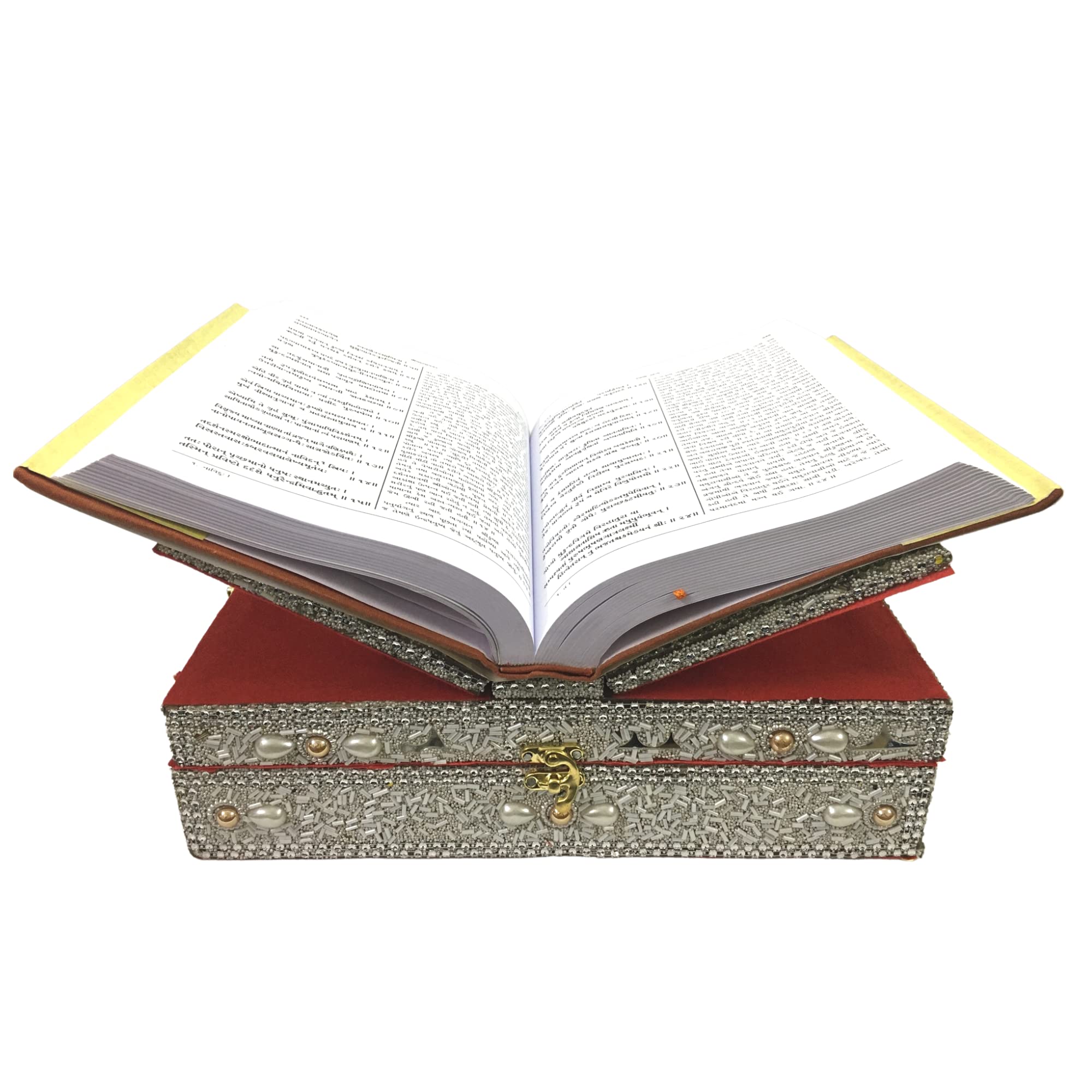 Handcrafted Wooden Quran Box with Foldable Rehal Stand for Reading Holy Quran Sharif Books | Rihal | Ideal Gift for Bride Or Bridal | Craft: White Beads Work | Size: 13 * 4 Inch-image-33