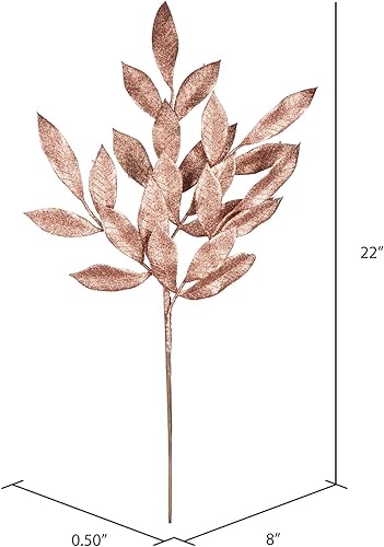 Miniatura 4 de Vickerman Aerosol de Navidad artificial de hoja de laurel con purpurina de oro rosa de 22 pulgadas. Incluye 12 aerosoles por paquete.