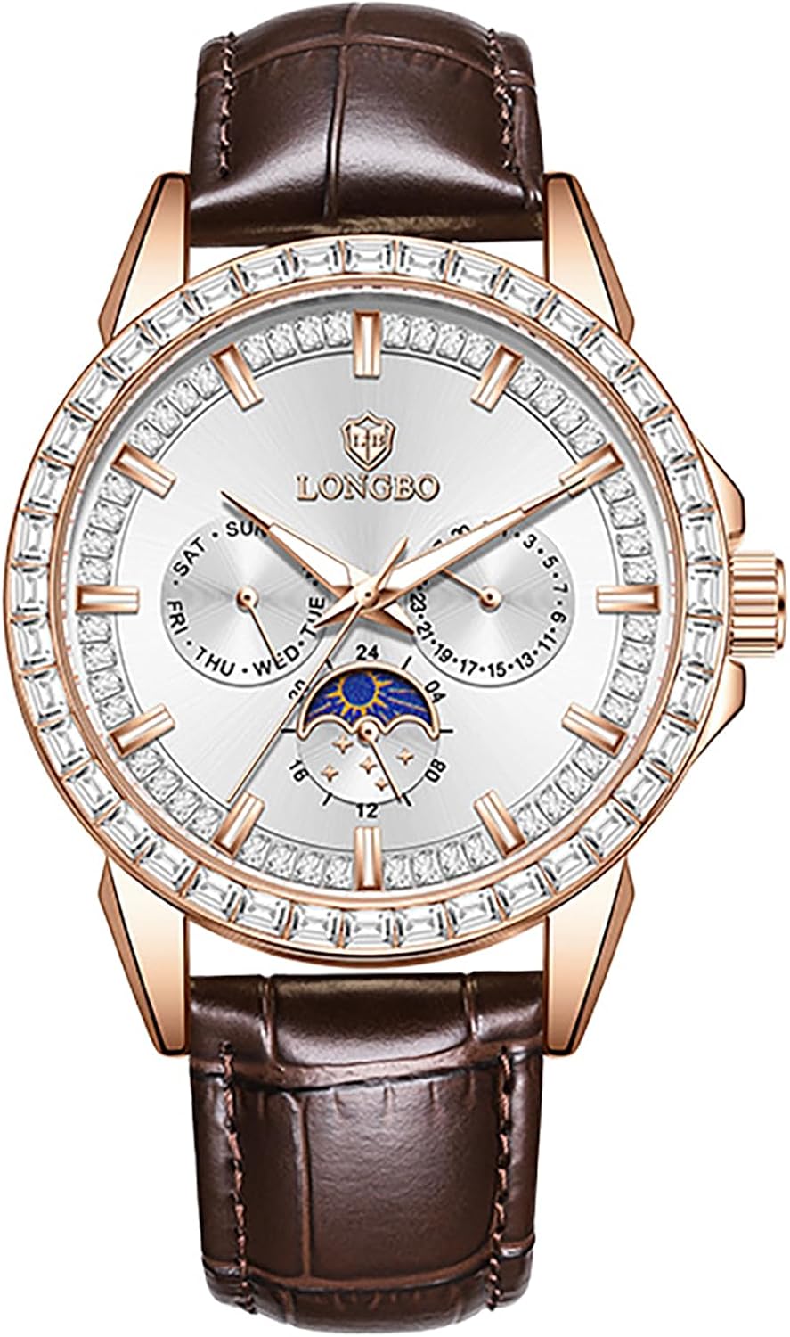 BESTKANG Mens Watches Leather Luxury Fashion Dress Analog Quartz Wrist Watch Luminous Waterproof Moon Phase Date