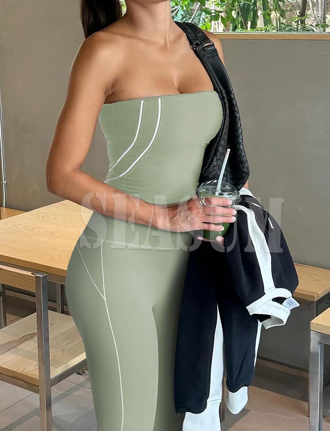 SEASUM Flare Leggings for Women High Waisted Exposed Contour Stitching Bell Bottom Yoga Pants - Image 2