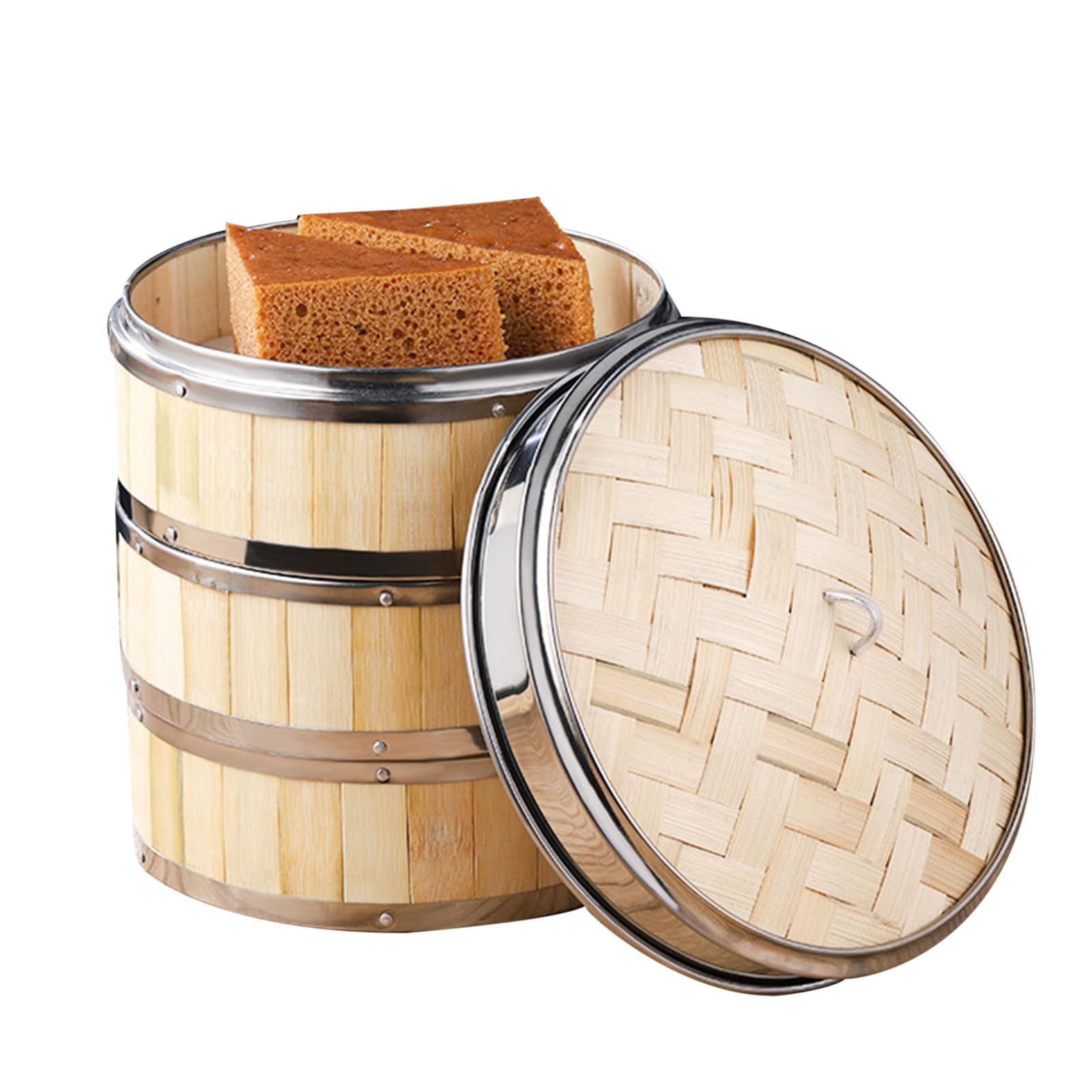 AIZYR Cesta Vaporera De Bambú con Tapa Cesta Vaporera China De 3 Niveles Cesta para Cocinar Al Vapor para Cocinar Dumpling, Dim Sum, Arroz, Pescado Cesta De Vapor,6 Inch