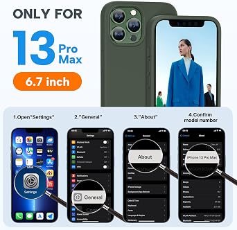 Miracase Designed for iPhone 13 Pro Max Case with Screen Protector,[Soft Anti-Scratch Microfiber Lining],Shockproof Liquid Silicone Rubber Phone Case Cover 6.7 inch, Dark Green