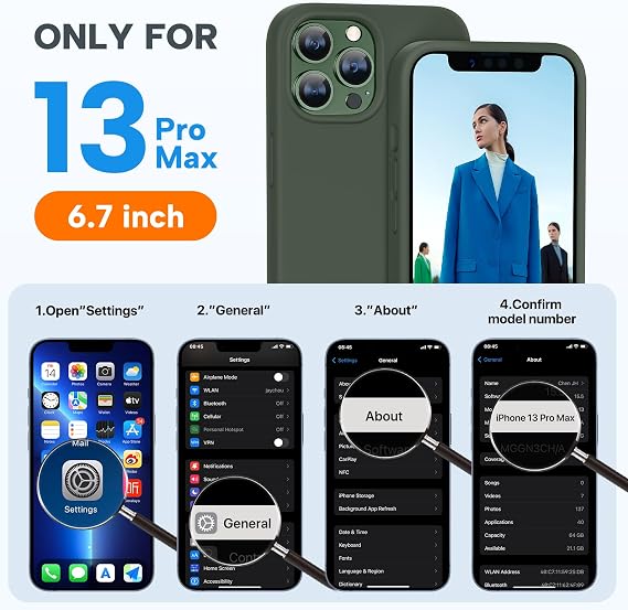 Miracase Designed for iPhone 13 Pro Max Case with Screen Protector,[Soft Anti-Scratch Microfiber Lining],Shockproof Liquid Silicone Rubber Phone Case Cover 6.7 inch, Dark Green