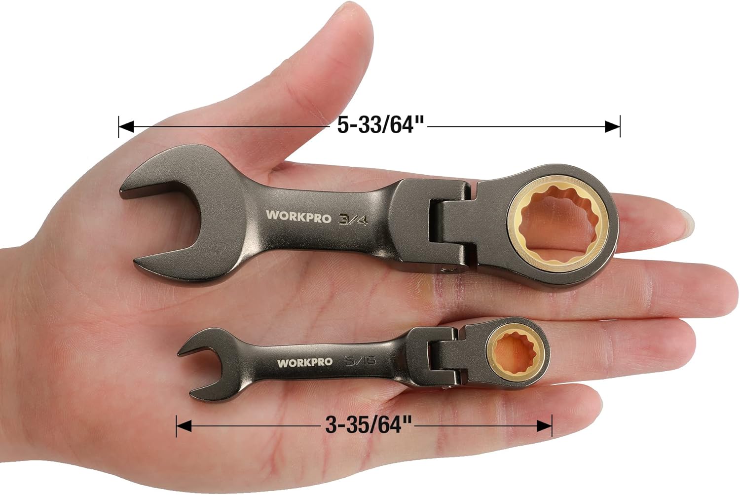 WORKPRO 8-piece Flex-Head Wrench Set and 8-Piece Flex-Head Stubby Ratcheting Combination Wrench Set