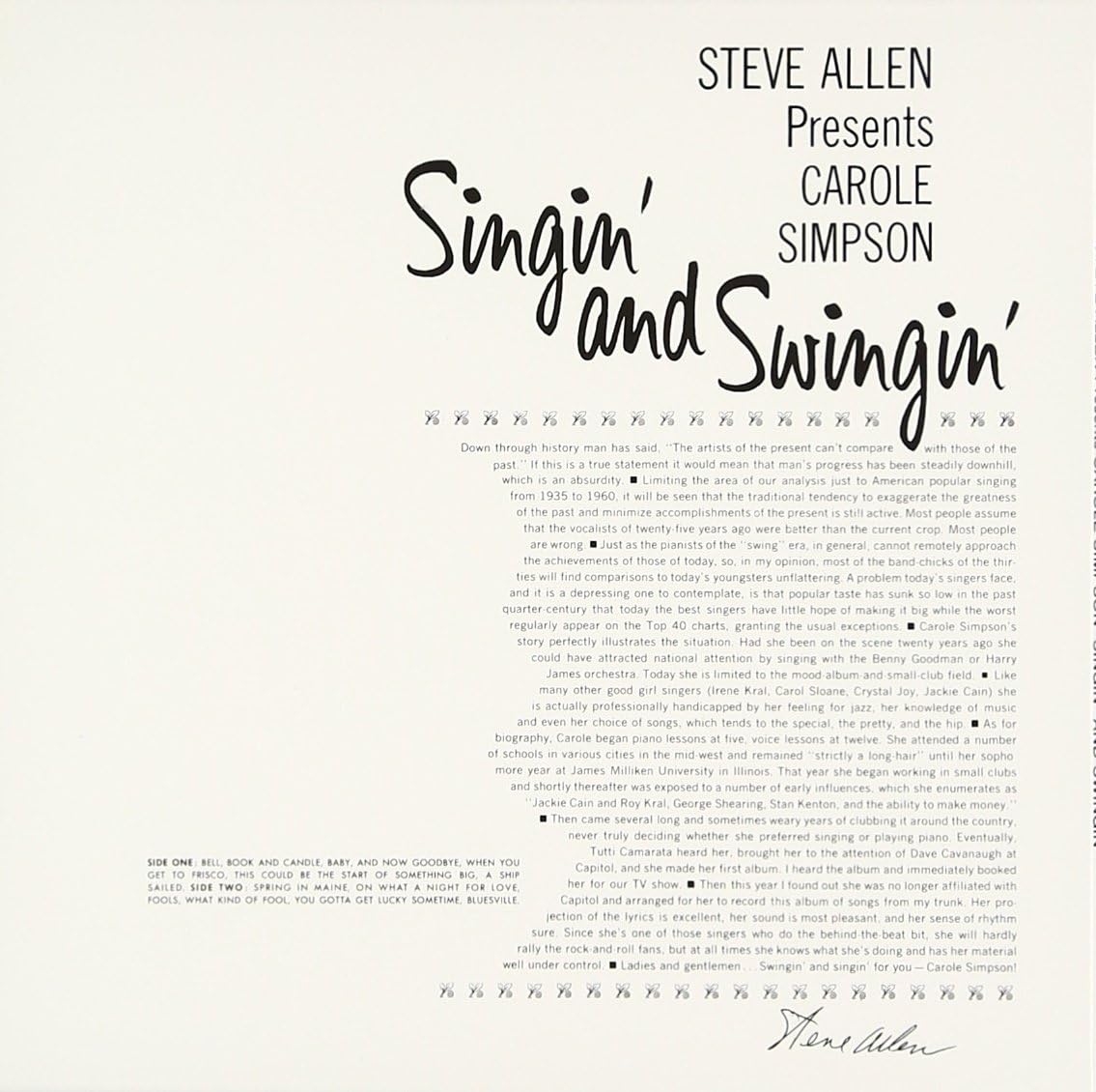 STEVE ALLEN (3) CAROLE SIMPSON - Singin' And Swingin' - CD