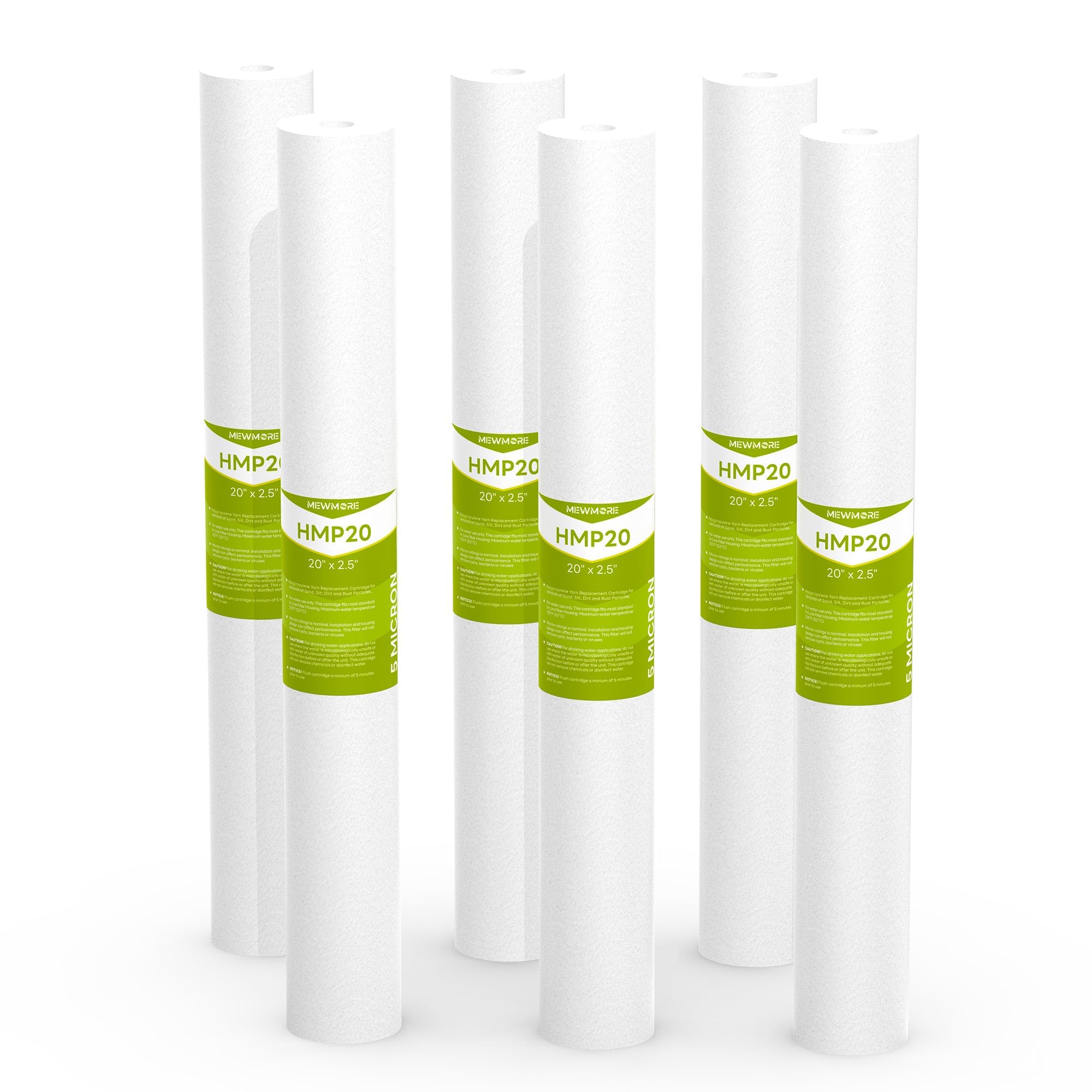 Cartucho de filtro de agua para toda la casa de 5 micras, filtros de sedimentos para agua de pozo, reemplazo universal para cualquier carcasa Silm de 20 pulgadas, cartuchos de 20 x 2.5