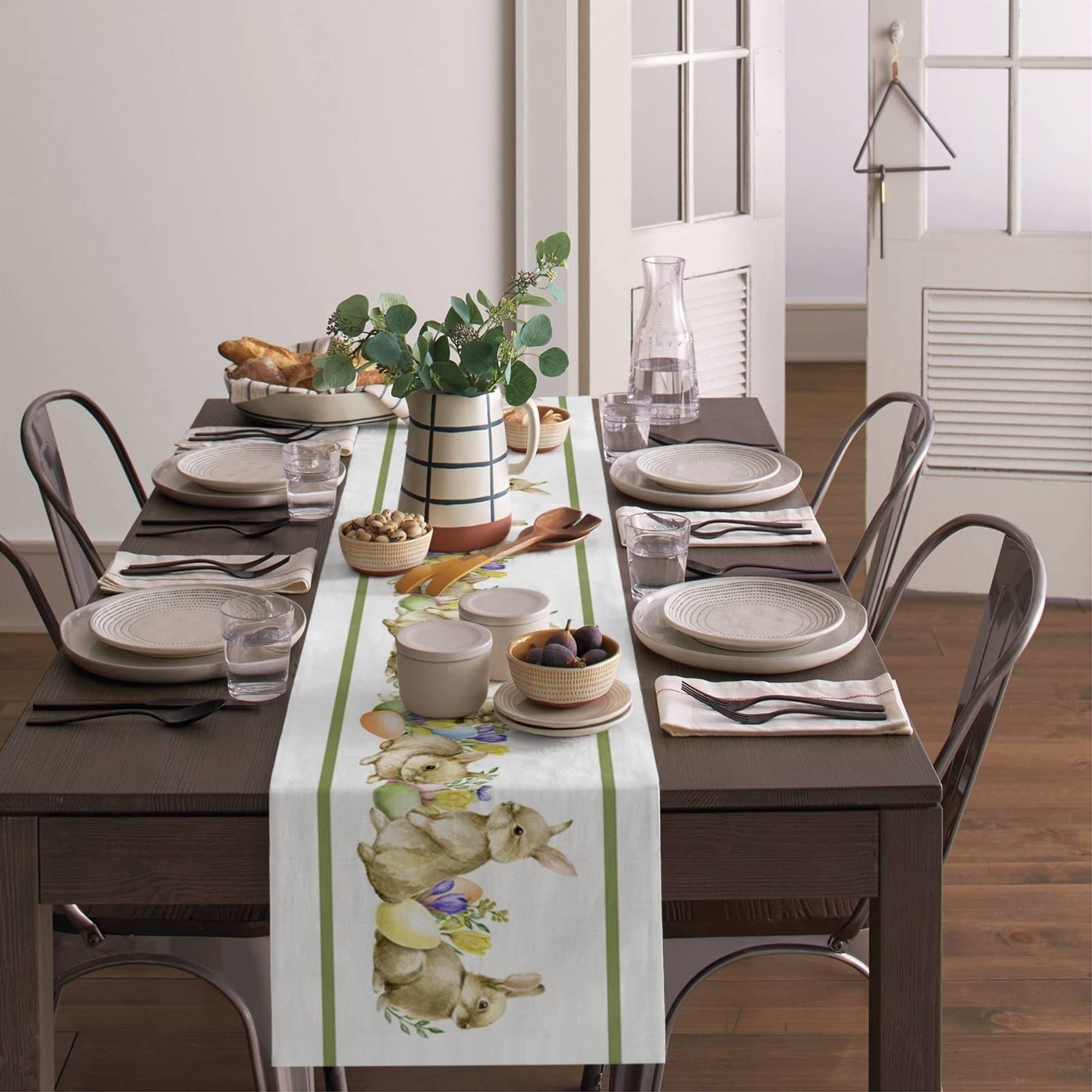 Elegante y lujoso camino de mesa de conejo de Pascua, decoración de fiesta, moderno, para vacaciones, boda, comedor, mantel decorativo (LXM11181, 46 x 183 cm)
