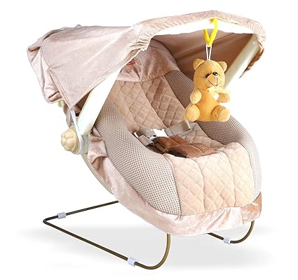JoyRide 12 In 1 Premium Musical Baby Feeding Swing Rocker Carry Cot Cum Bouncer With Mosquito Net, Storage Box And Swinging Ropes (Brown Beige)|Canopy, Metal, 62 Centimeters
