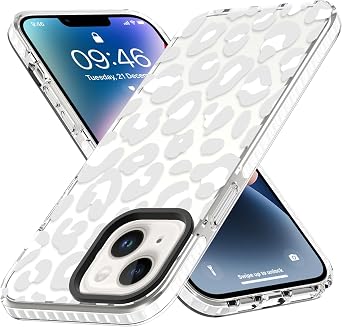 ZIYE Clear Case for iPhone 14, White Leopard Design