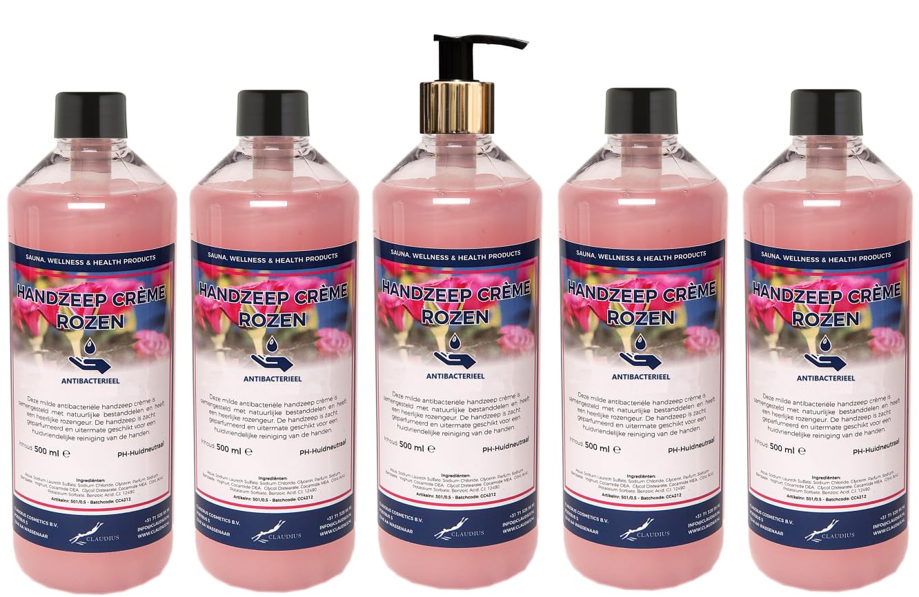 Handseife Rosen 5 x 500 ml mit Goldpumpe (transparent)
