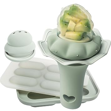 Moonkie Silicone Baby Sippy Cups 3-in-1 Training Cup (4oz) + Baby Fruit Feeder with Freezer Tray & Popsicle Molds | BPA-Free Silicone, 2-Pack for Infants & Toddlers, Ideal for Introducing New Foods &