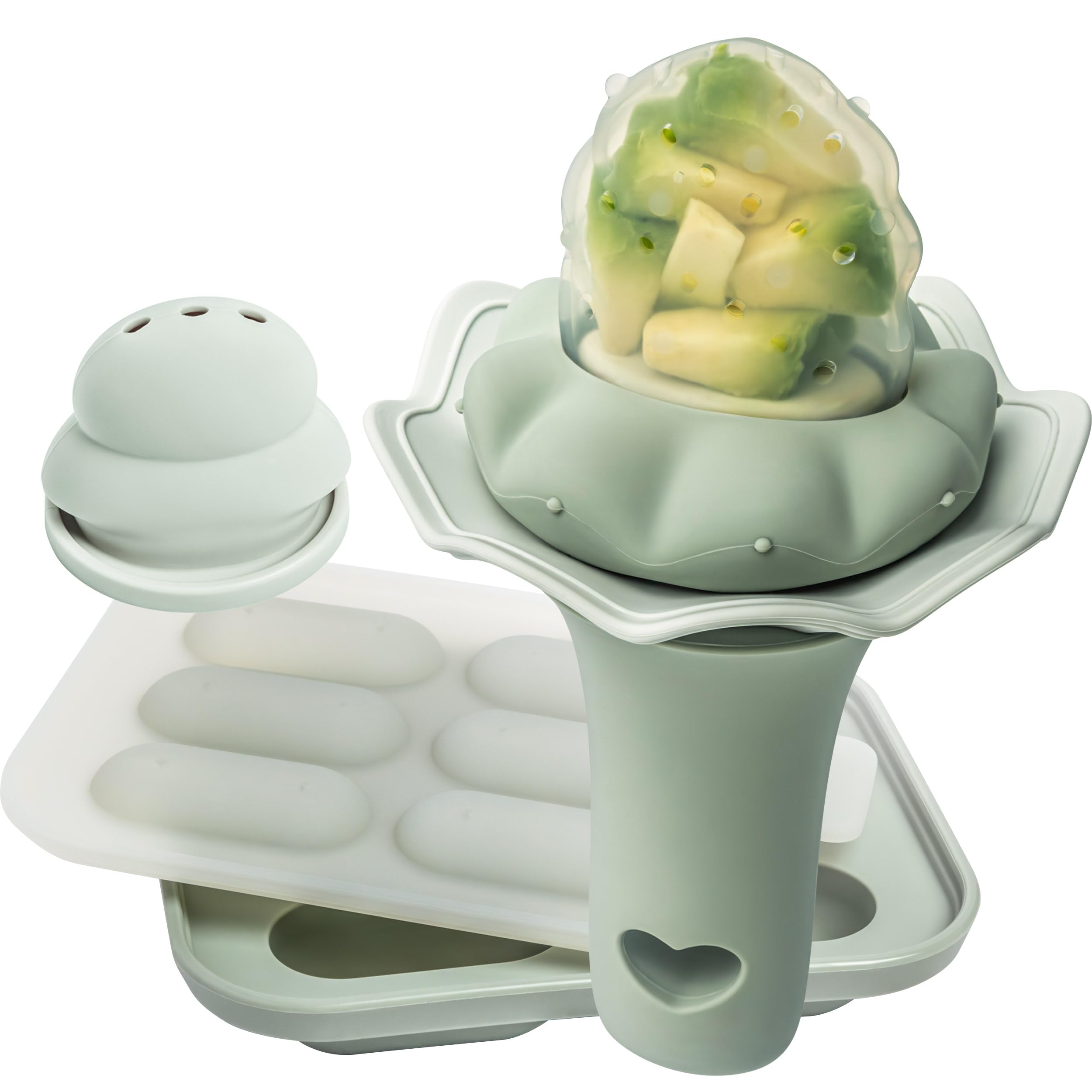 Moonkie Baby Fruit Feeder with Freezer Tray, BPA Free Silicone Food Feeder for Infant Self Feeding, Breastmilk Popsicle Molds, Mesh Feeder with Two