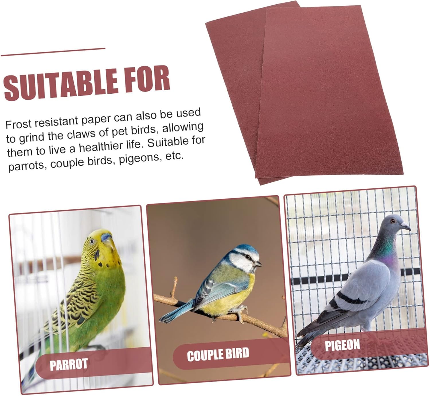 MERRYHAPY 2pcs Bird Cage Gravel Paper Mats Wear-Resistant Sandpaper for Pet Birds to Help Trim Claws Beaks Design