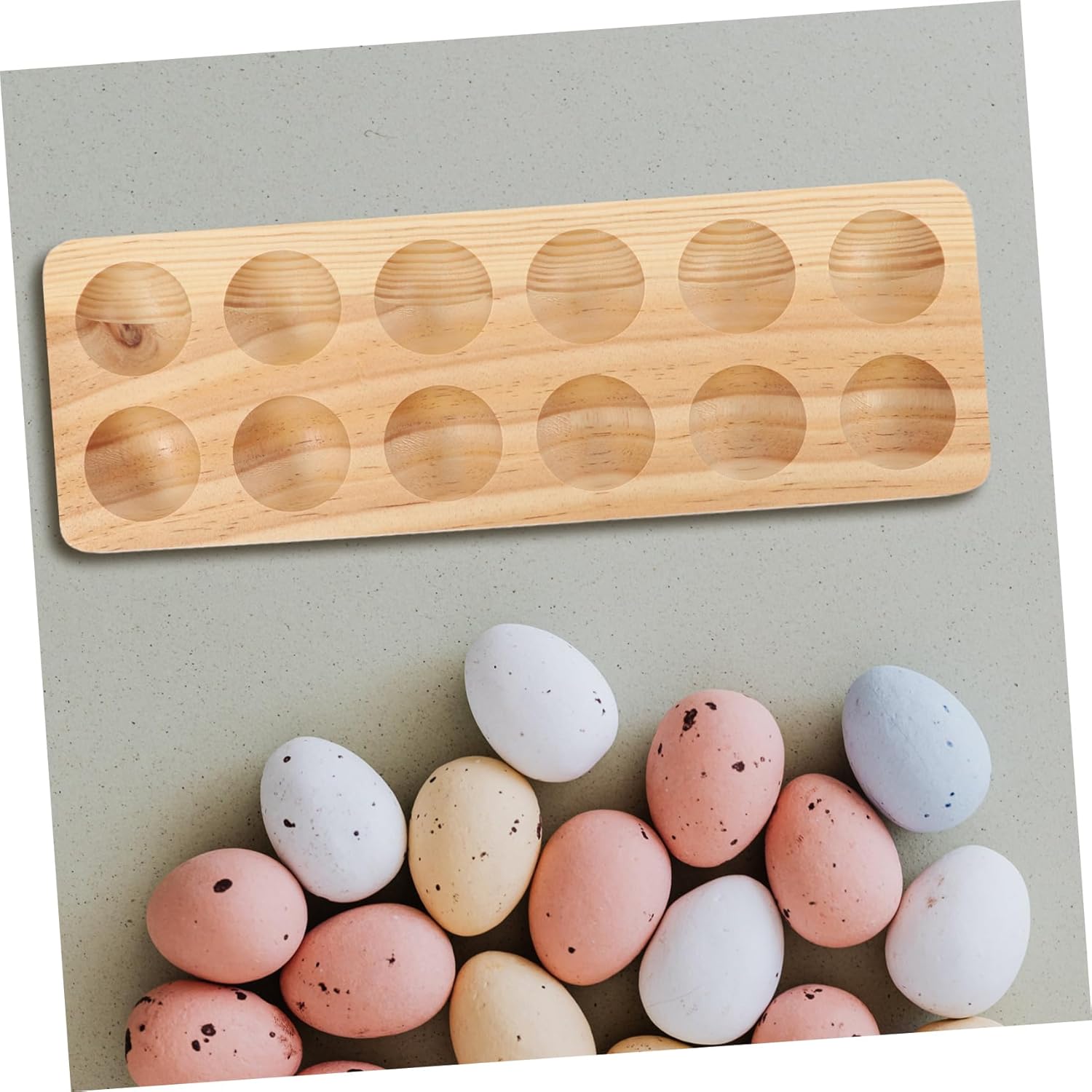 12holes Wooden Egg Holder Slots Stackable Rustic Egg Storage Tray for Kitchen and Fridge Non-slip Base for Secure Display and Easy Access