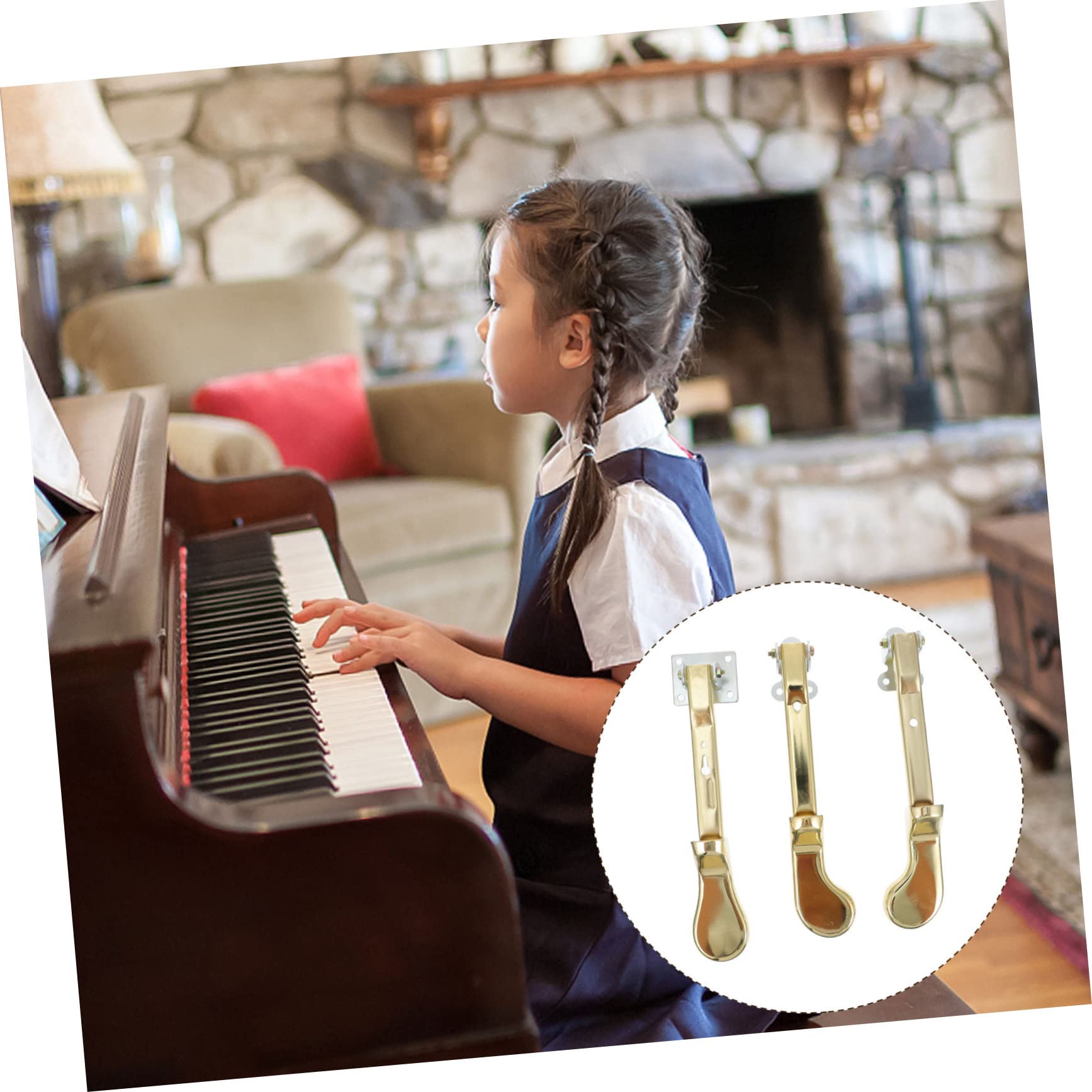 Pédales de Piano en Métal Doré pour Piano Droit, Lot de 3