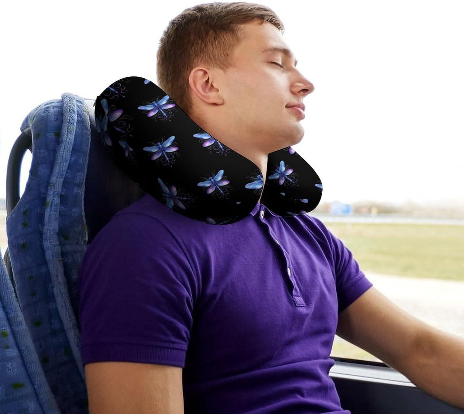 Blue Dragonfly Funny Travel Pillow U Shaped Memory Foam Neck Pillows Portable for Flight Car Home Office