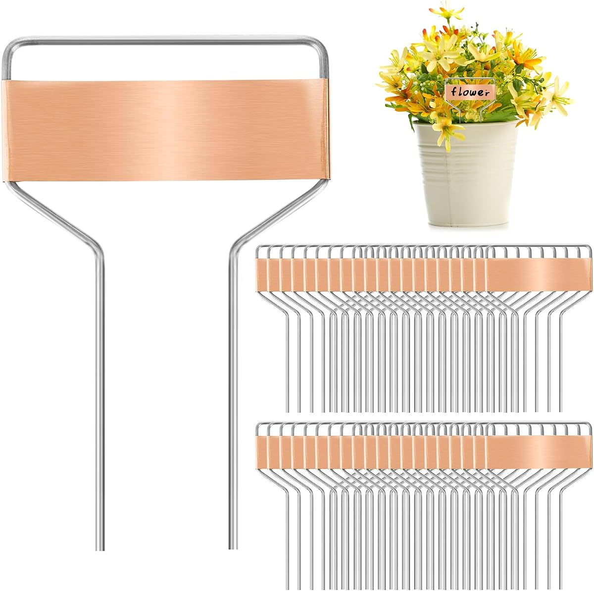 Foraineam Paquete de 40 estacas de etiquetas para plantas de 4 pulgadas, marcadores de plantas de cobre resistentes a la intemperie, señales de plántulas, placa de identificación de metal reutilizable, etiquetas de estacas para viveros de jardín para hierbas, flores, verduras, plantas en macetas
