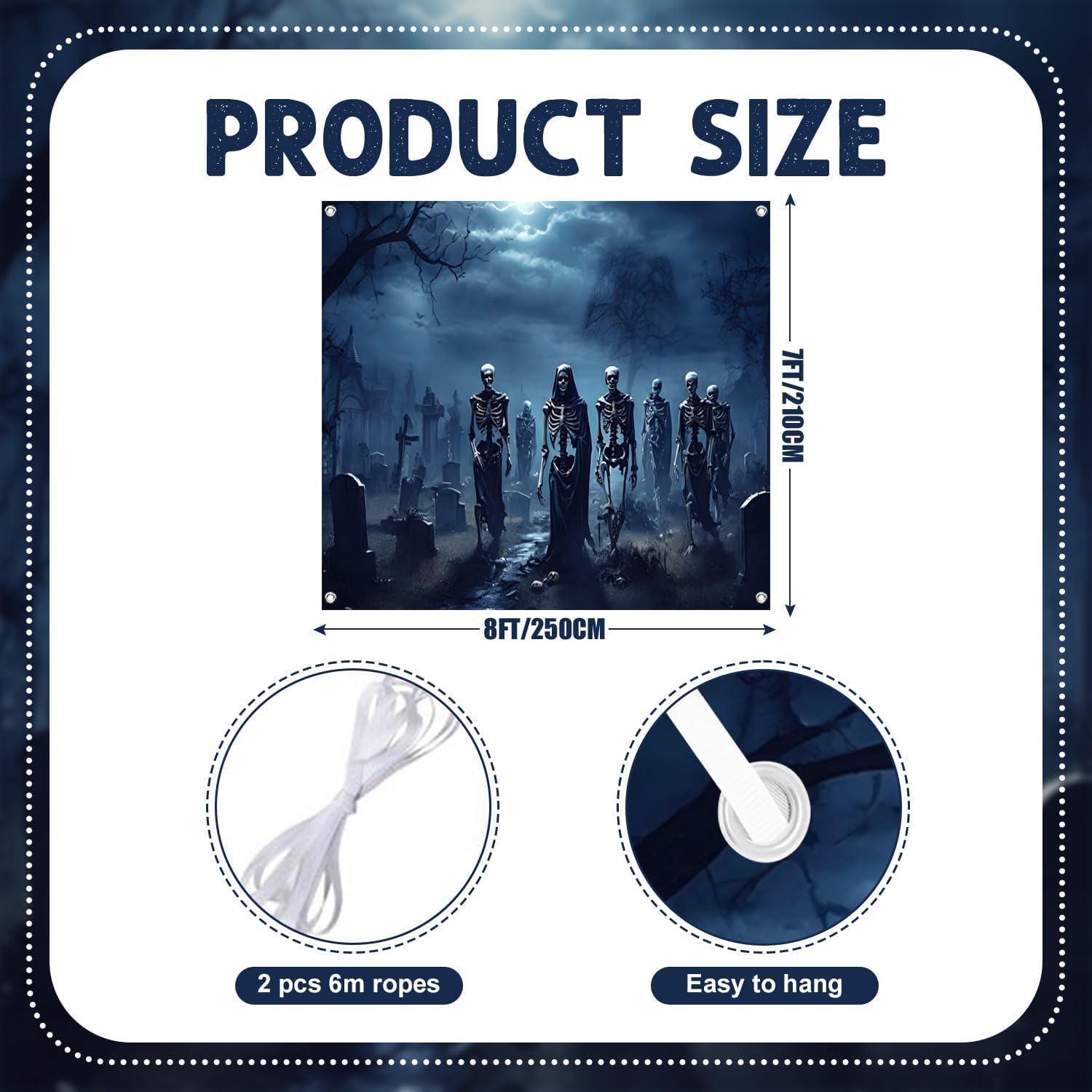 7x8ft Halloween Skeleton Graveyard Garage Door Decor Spooky Tombs Moonlit Sky Background Garage Door Cover for Halloween Theme Party Decor Photo Studio Shoot Props