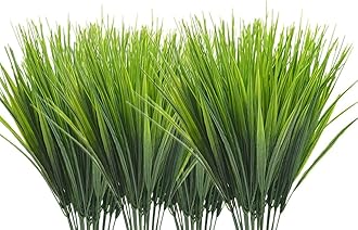 CATTREE Artificial Shrubs Bushes, Plastic Wheat Grass Green Leaves Fake Plants for Indoor Outdoor Home Garden Verandah Kitchen Office Wedding Arrangements Christmas Decoration 8 Pack
