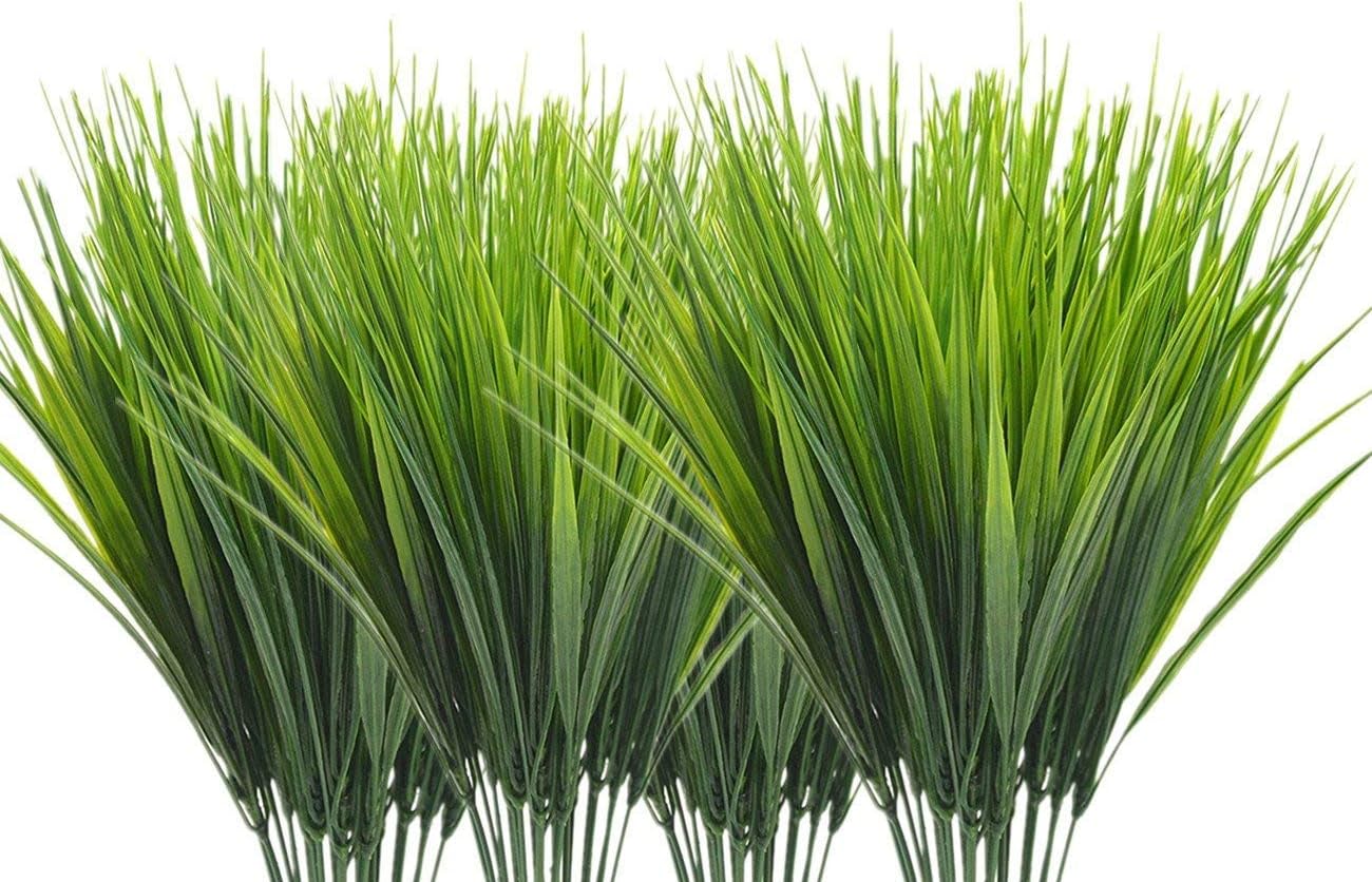 CATTREE Artificial Shrubs Bushes, Plastic Wheat Grass Green Leaves Fake Plants for Indoor Outdoor Home Garden Verandah Kitchen Office Wedding Arrangements Christmas Decoration 8 Pack