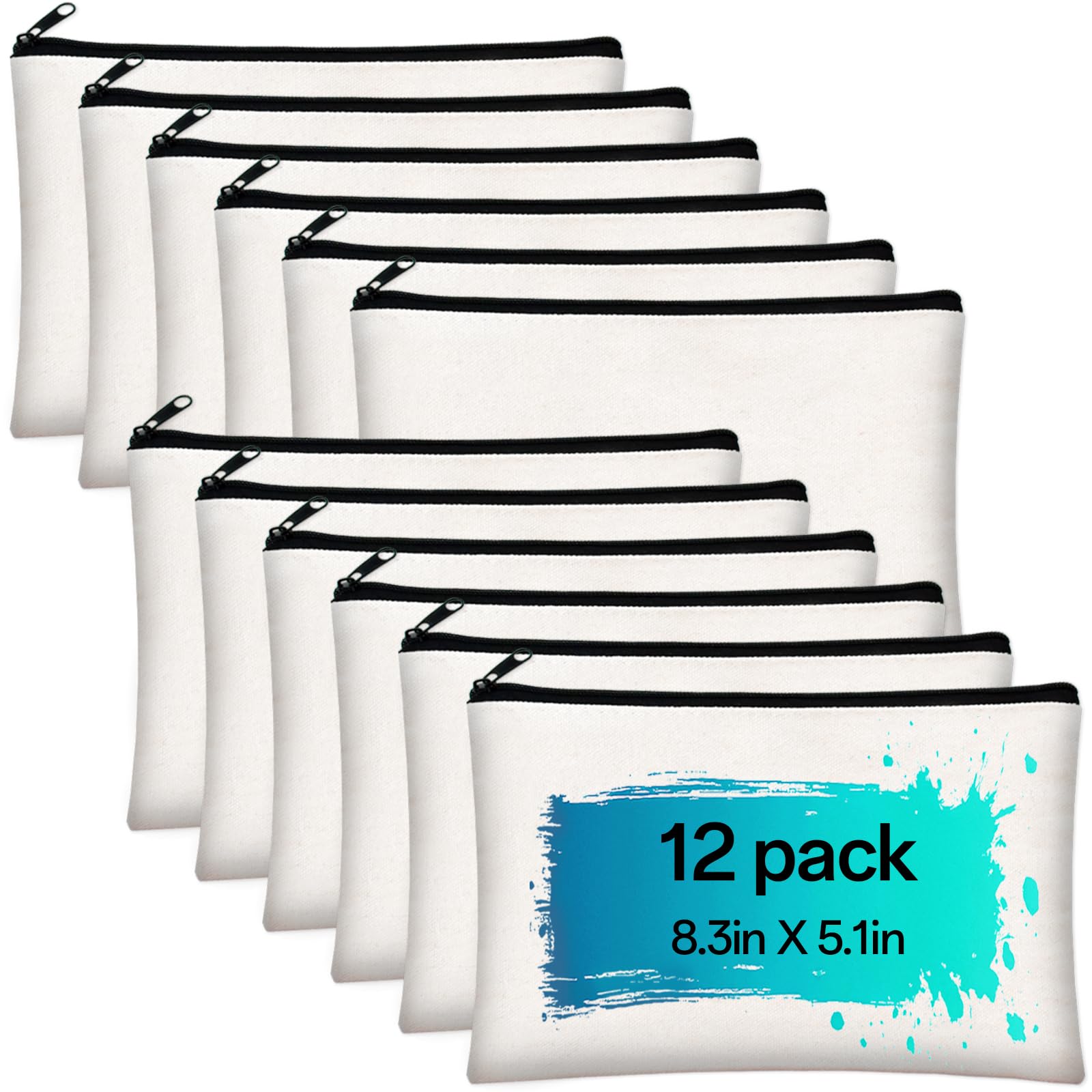 ZeeDix Canvas Pouch- Multi-purpose Cosmetic Bag with Zipper, DIY Craft Canvas Zipper Pouch Blank Makeup Bags Bulk Travel Toiletry Bag for Storage (8.3