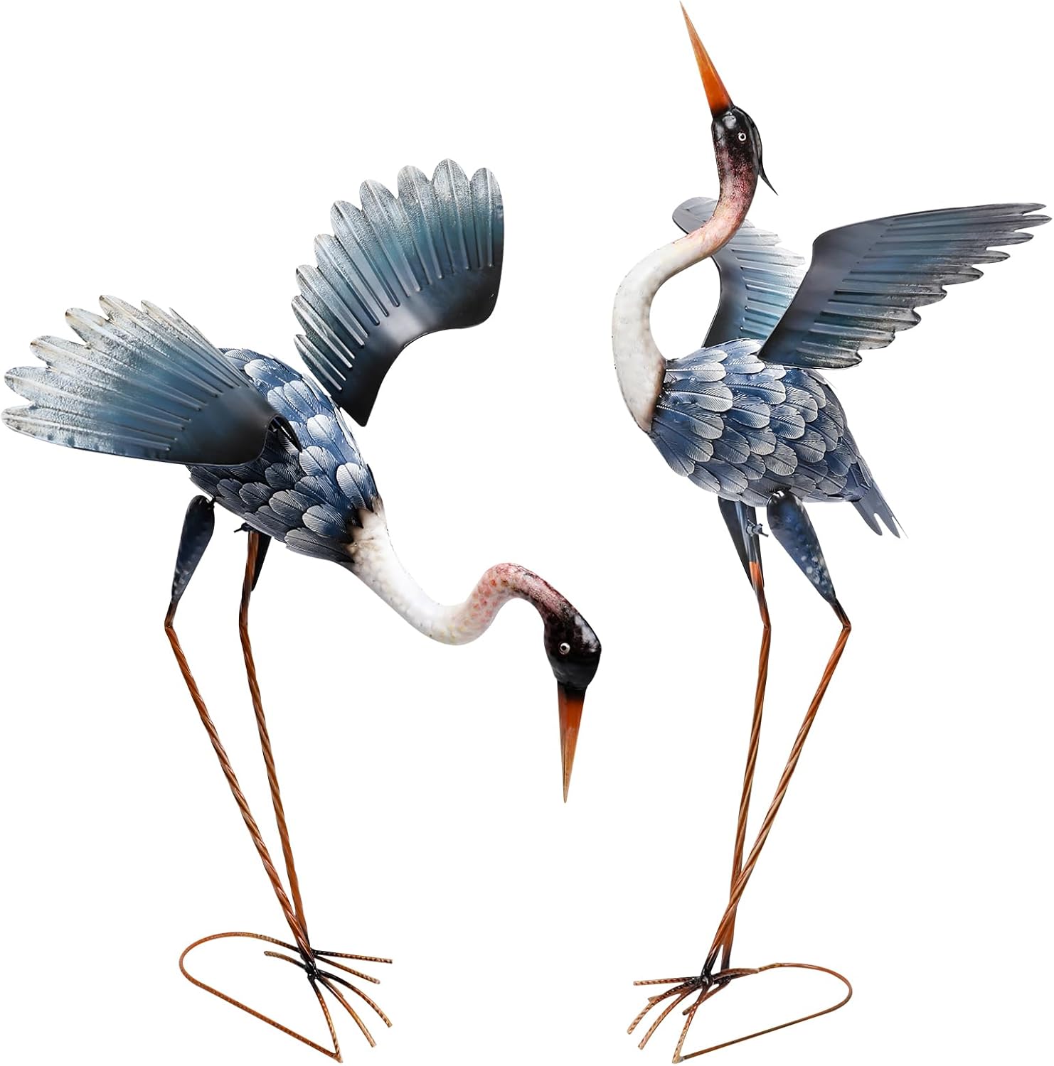 MUMTOP Crane Garden Statues for Outside, 2 Pack Blue Heron Garden Sculpture Statue, Large Bird Yard Art for Backyard Pond Patio Porch Decoration
