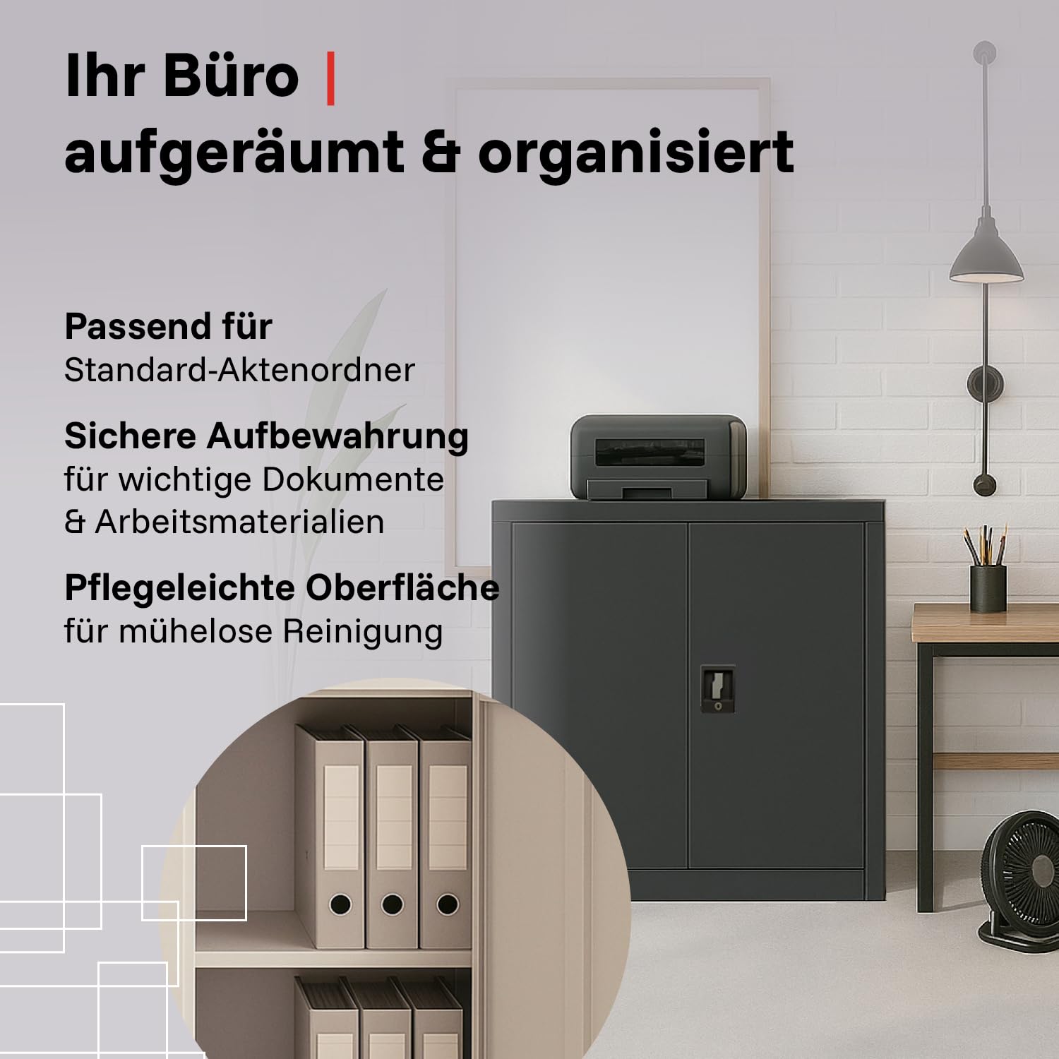 LagerZwei Mehrzweckschrank 90x90x40cm I Metallschrank inkl. Fachboden I Aktenschrank abschließbar, als Werkstattschrank, Büroschrank & Kellerschrank I Stahlschrank robust I Allzweckschrank anthrazit