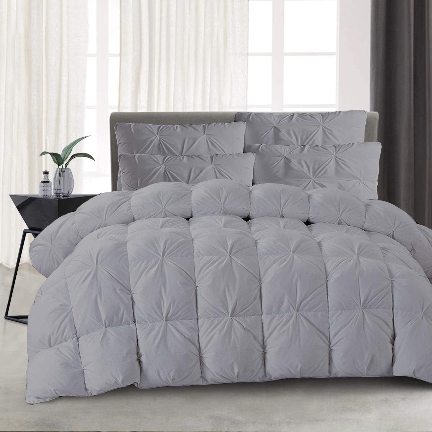 1 Piece Pinch Pleated Comforter Premium 800 Thread Count 500 GSM 100% Egyptian Cotton Super Soft (Twin, Silver Grey)